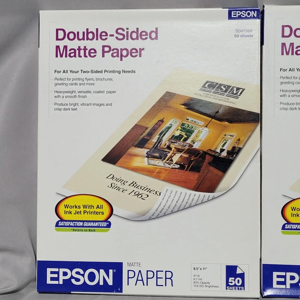 Epson Double-Sided Matte Paper 8.5x11 White S041568 100 Sheets 2 Pack
